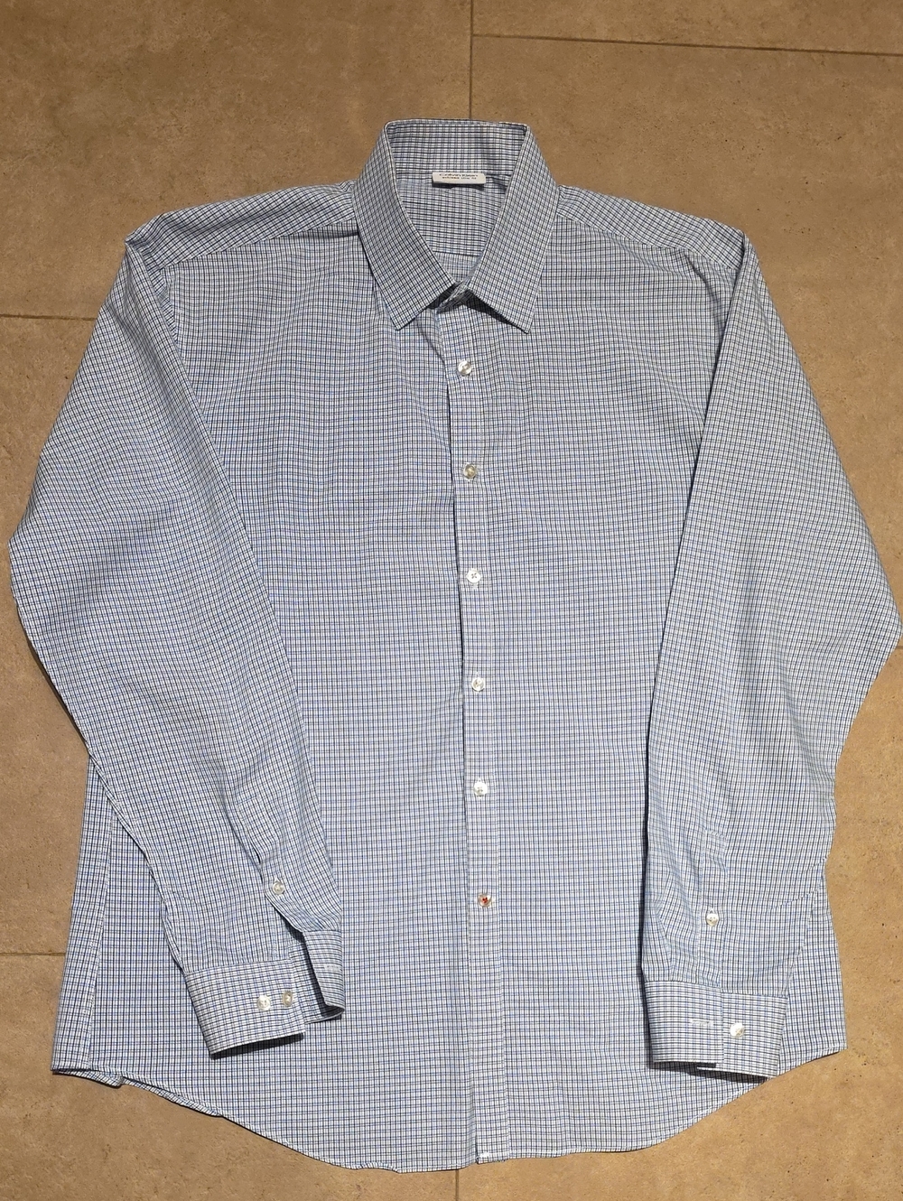 Men's Calvin Klein Light Blue Checkered Dress Shirt. Size 17 34/35. Extreme Slim